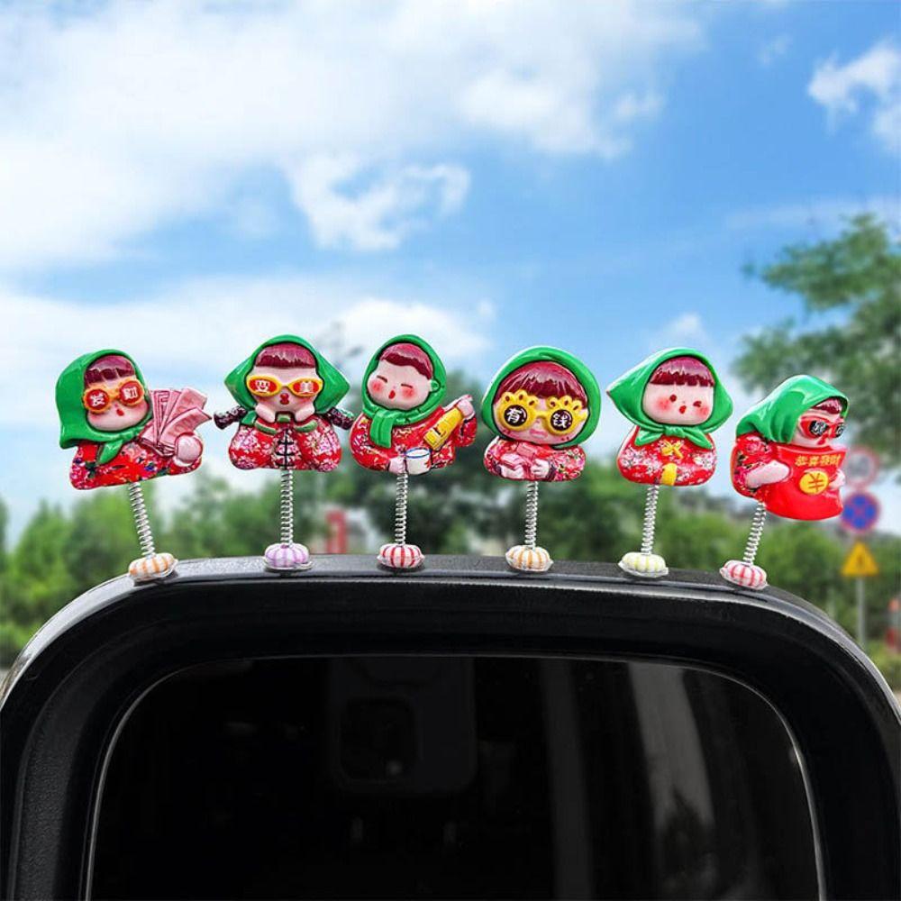 

Shaking Village Girl Figurines Resin Center console ornament New Car Ornaments Gift C