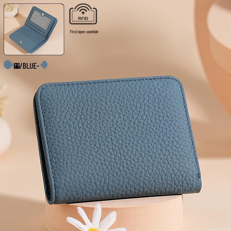 Genuine Leather RFID Women's Mini Wallet with Card Holder, Zipper Coin Pocket