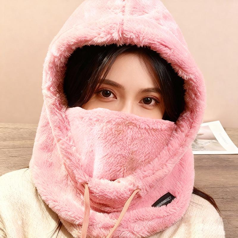 Thick Winter Plush Mask Hat - Elastic Drawstring Closure, Lightweight and Warm for Cycling, Skiing, and Outdoor Sports Provides Warmth