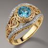 Vintage Inlaid White Blue CZ Women's Ring Gorgeous Two Color Hand Carving Daily Wear Party Jewelry Anniversary Gift