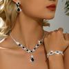 Bridal Wedding Waterdrop Color Diamond Necklace Earrings Bracelet Ring 4-piece Set Party Banquet Full Set Jewelry