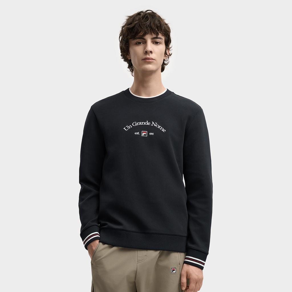 FILA Heritage Fleece Lined Classic Trendy Comfortable Versatile Pullover Sweatshirt Men sweatshirt Legendary-Blue F11M548204FNV