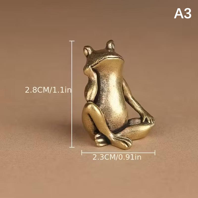 Estátua de Sapo de Latão Vintage Decoração de Sapo Pose Contemplativa Charmosa Ornamento de Mesa Pet de Chá Estatueta Decoração para Casa Escritório