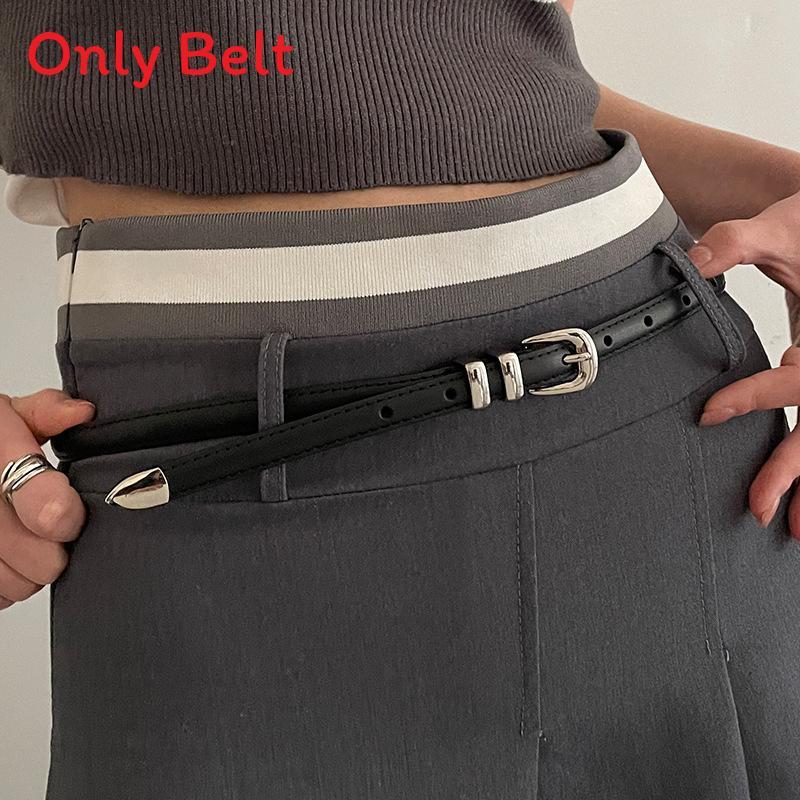 

Leather Belt Women Minimalist Genuine Cowhide Slim Waistband For Casual Korean Style BlackLeather