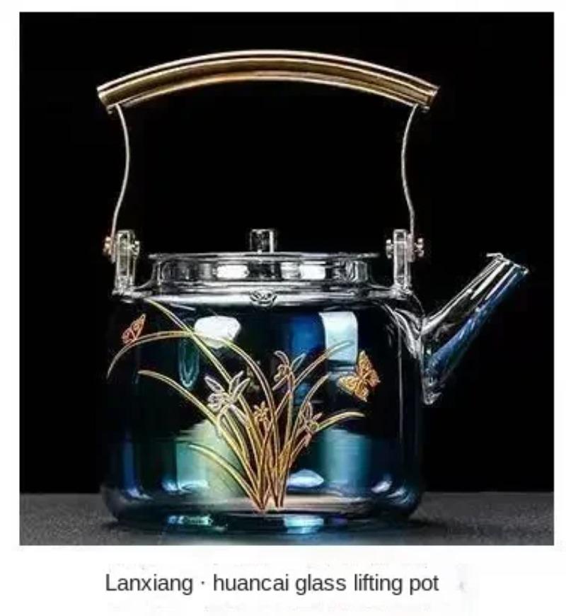 High Borosilicate Glass Colorful Handle Kettle Health - Preserving Hot Water Kettle Household Flower and Herb Teapot