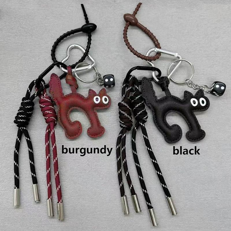 Classic Cute PU Leather Cat Shape Keychain Pendant Lovely Car Key Ring Bag Charm Phone Pendant Trinket Key Ring Accessories