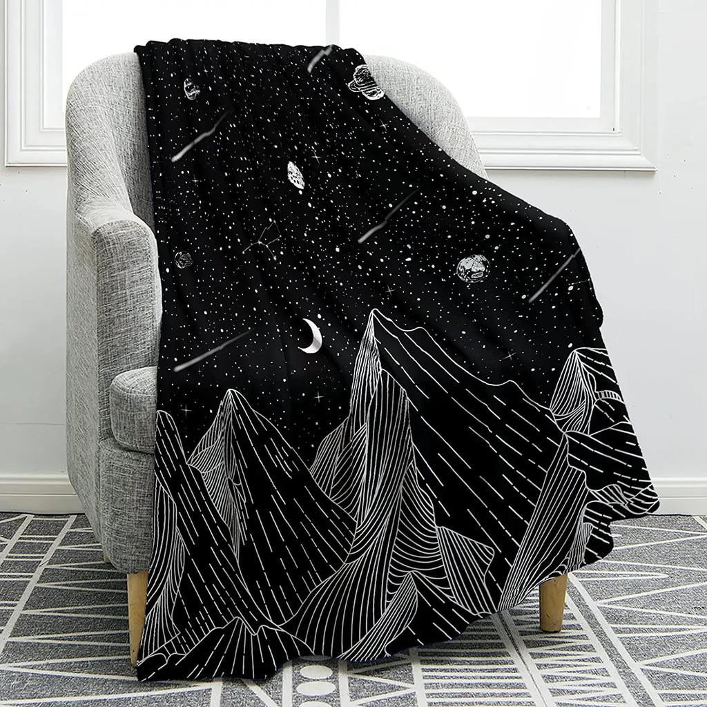 Sun Moon Blanket Stars Space Psychedelic Black and White Print Throw Blanket for Couch Bed Sofa Travel Camping for Kids Adults