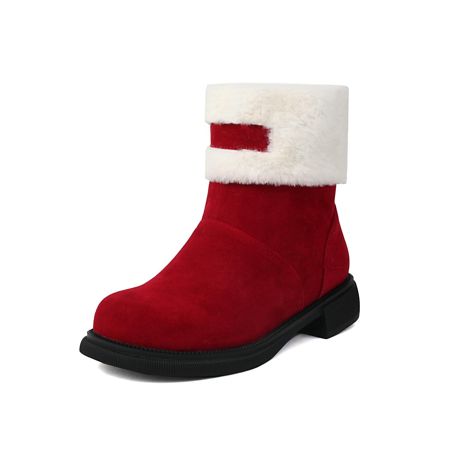 

Зимние женские сапоги 2025 года с теплой меховой подкладкой, ботильоны из флока на низком каблуке 43 красный