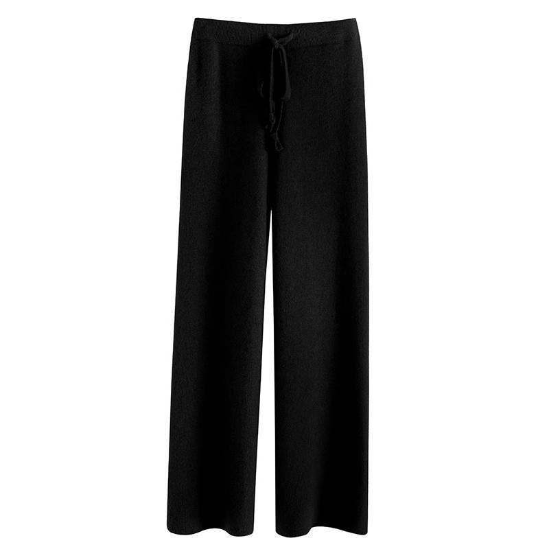 Dámské kalhoty se širokými nohavicemi z měkké vlny na podzim/zimu - Bílé splývavé pletené kalhoty v mopovacím stylu