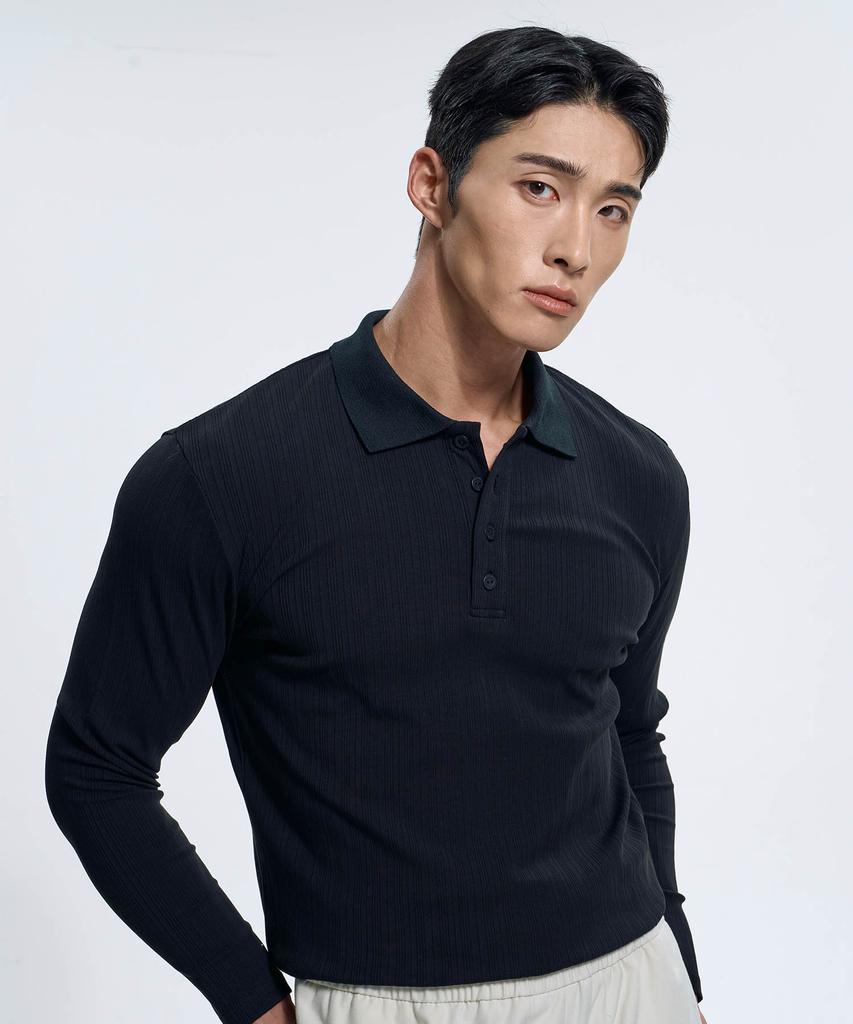 Toleonseu Work Muscle Fit Collared Long Sleeve - Black