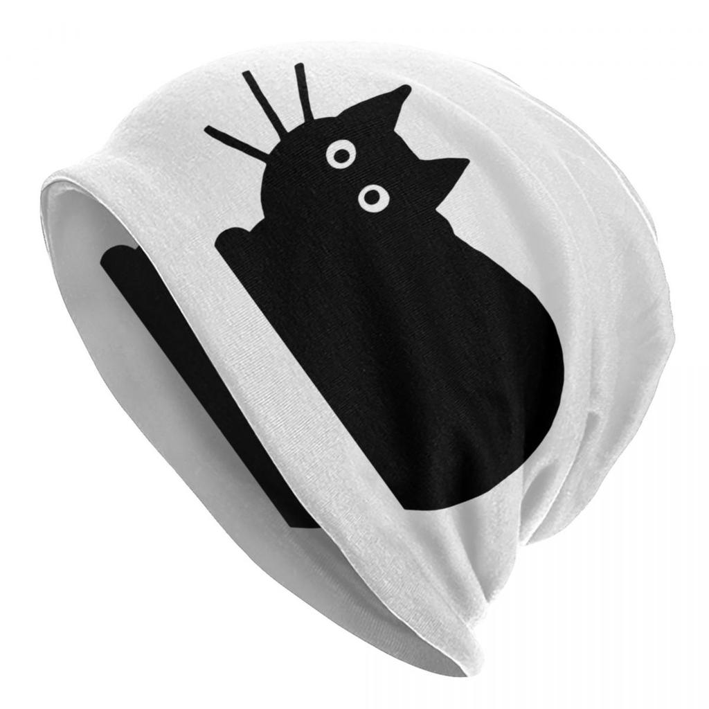 Funny Cartoon Black Cat Skullies Beanies Caps For Unisex Women Unisex Streetwear Winter Warm Knit Hat Adult Bonnet Hats