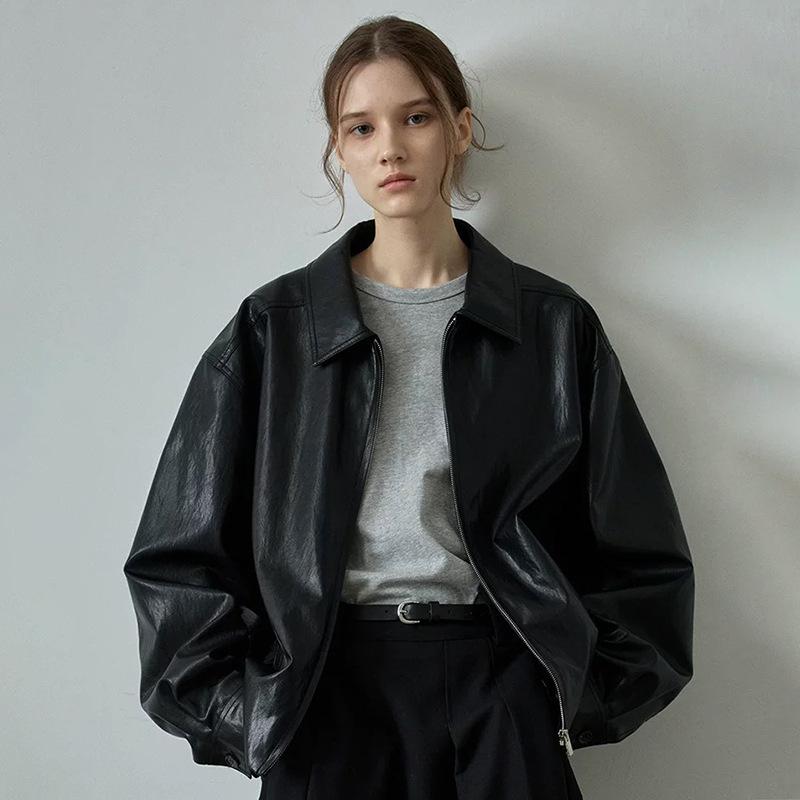 Women's Designer Patterned Leather Jacket - Niche Style Top