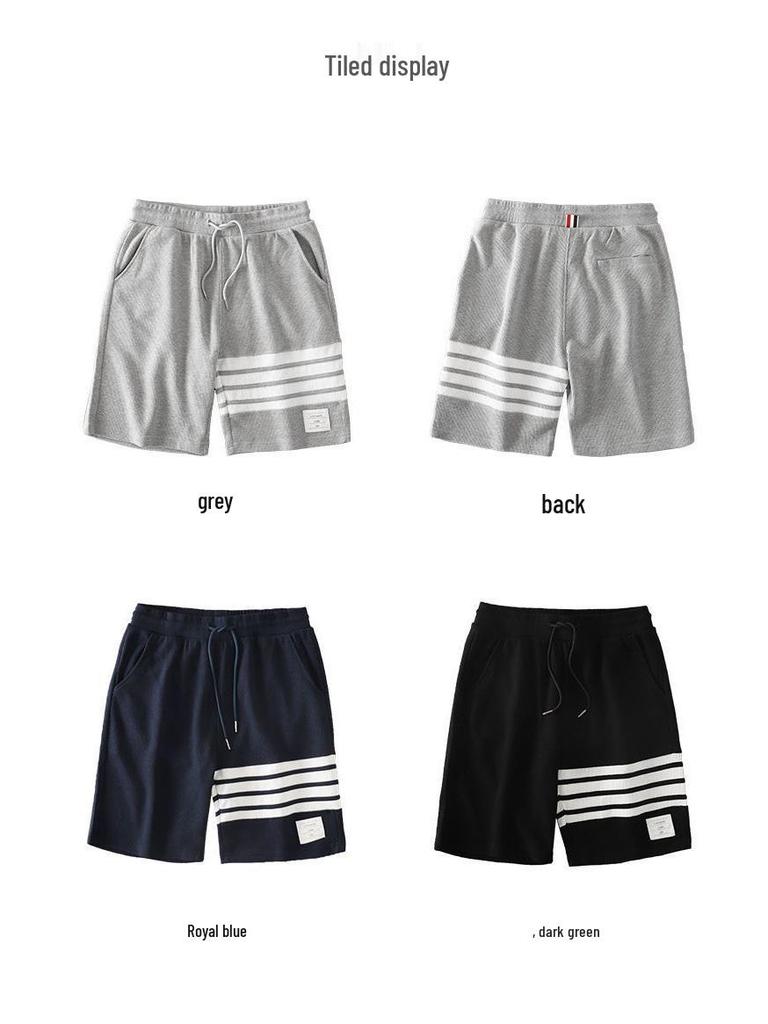 Unisex Waffelstruktur Streifen Lässige Sportshorts - Lockere Passform, Sommerbekleidung