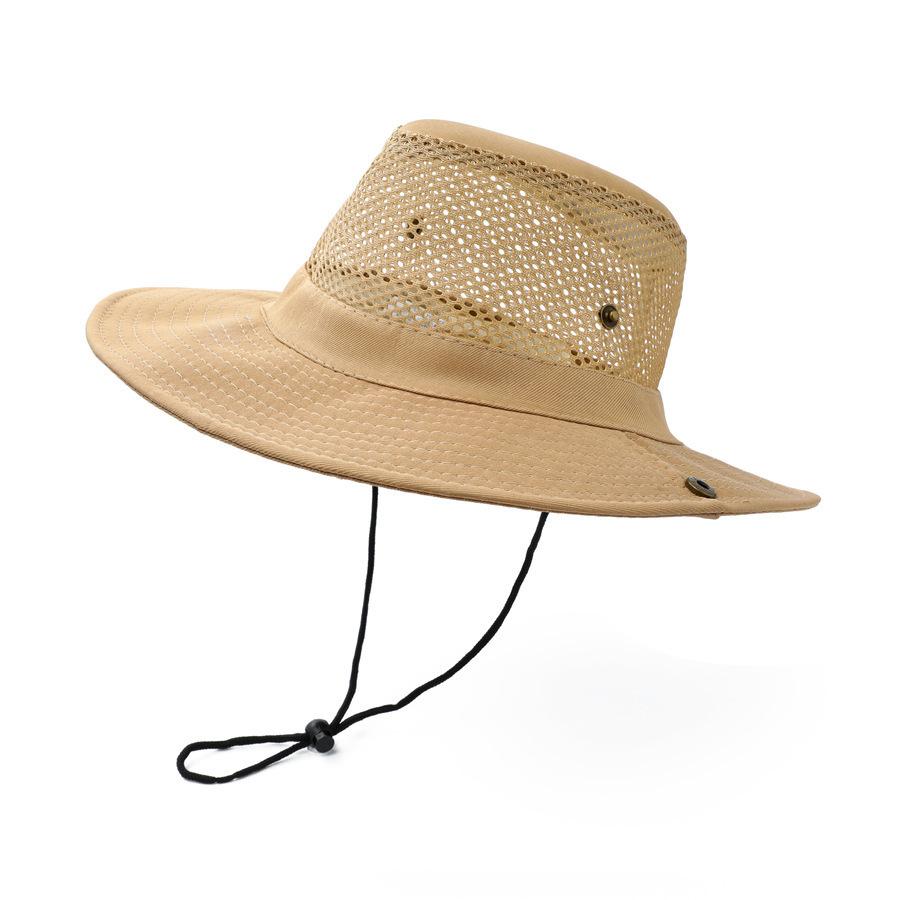 Wide Brim Mesh and Fabric Panama Style Bucket Hat for Outdoor Activities