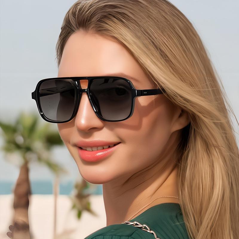 Fashion Women Double Beam Sunglasses Retro Pilot Sunscreen Sun Glasses Personalized Glasses Outdoor Anti Glare Eyewear
