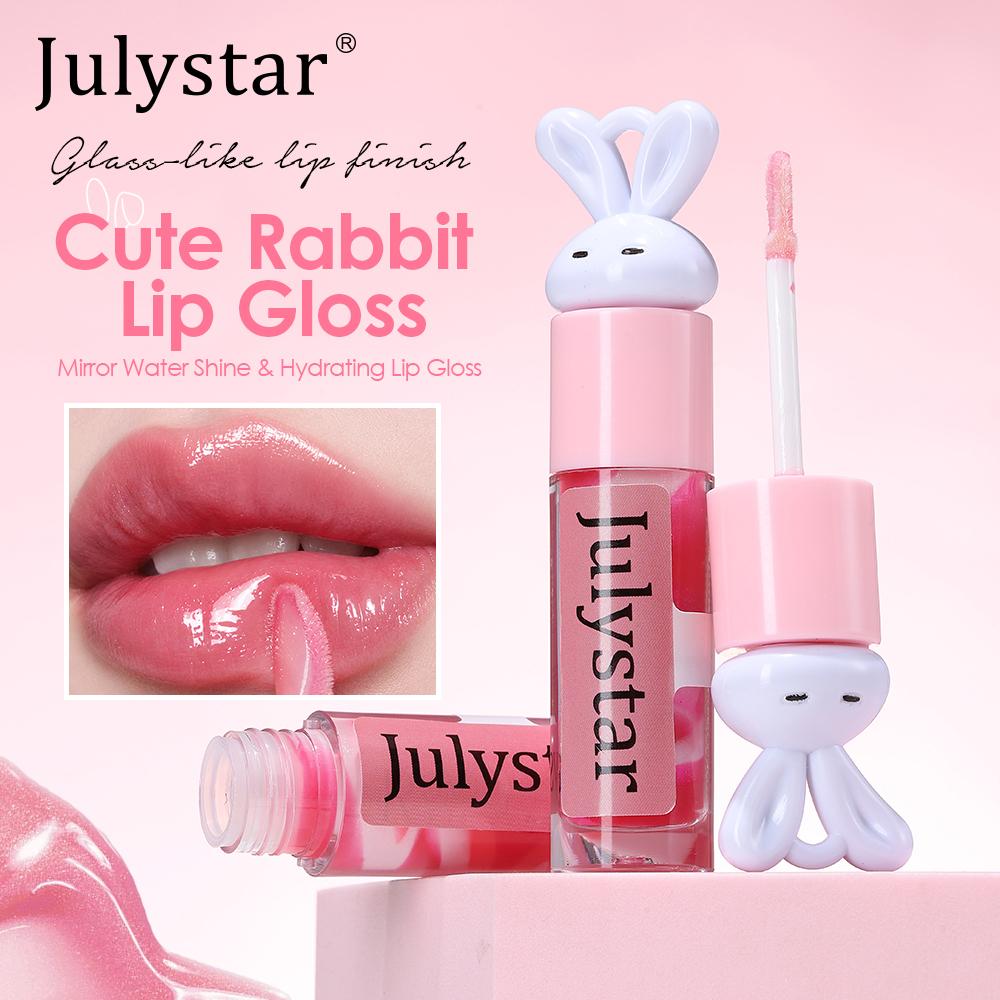 Julystar Cute Bunny Lip Gloss High Shine Water Mirror Lip Glaze Hydrating Long Lasting Glossy Lip Tint Moisturizing Liquid Lipstick Makeup