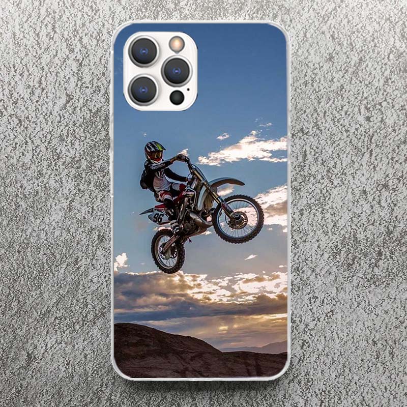 Motocross Motorrad Dirt Bikes Handyhülle Für iPhone 17 16 15 14 13 12 11 Pro Max Mini Plus Air 7 SE 8 Weiches Silikon Druck Hülle