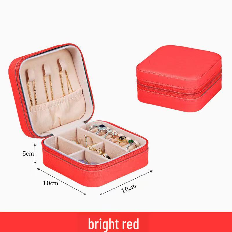 Compact Crossgrain Leather Jewelry Box for Earrings, Rings, and Necklaces