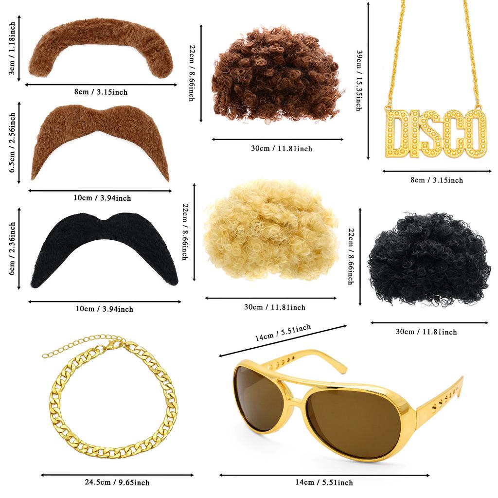 60Th Generation Hippie Fake Sunglasses Beard Necklace Set Cosplay Party Dress Up Props