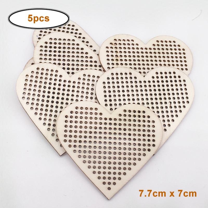 5pcs wood cross stitch, unfinished wooden oval/heart wood sweing kit for cross stitching DIY Engraving Painting Wedding Decor