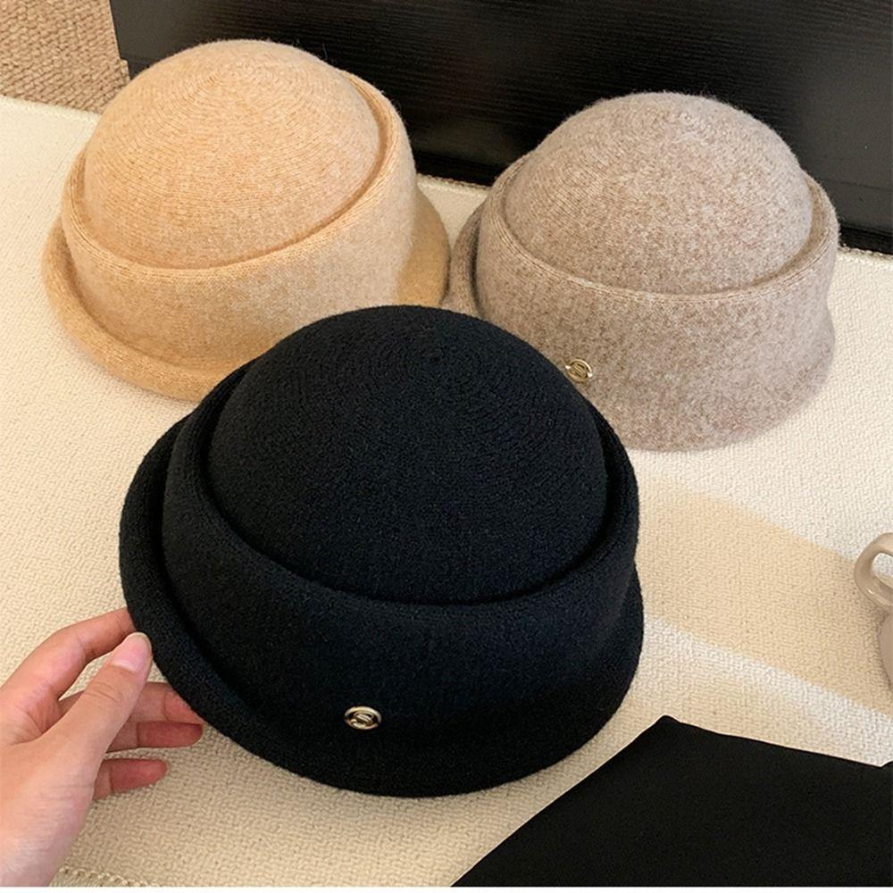 Camellia Flower Hepburn Style Topper Hat Pearl Wool Fisherman Hat Fashion Women Formal Hat Girl