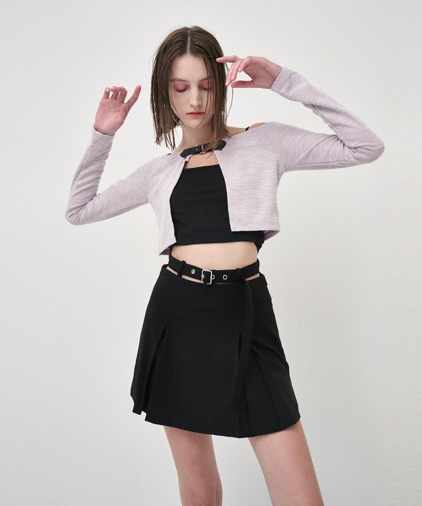 Etmont Belted Pleats Mini Skirt, Black