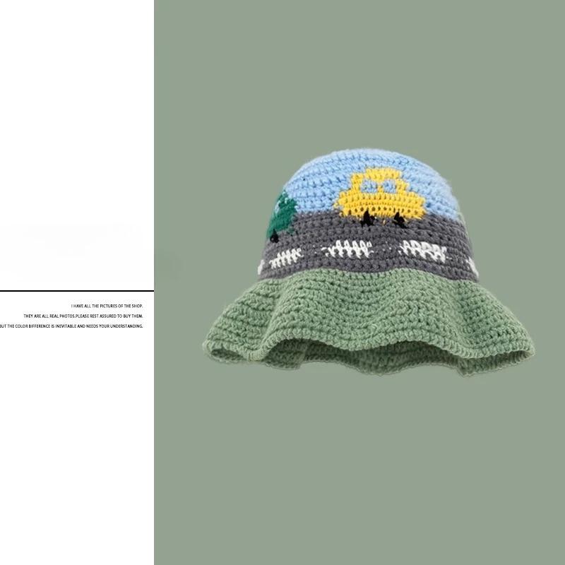 Y2K Korean-Japanese Hand Bucket Crochet Bucket Hats For Women Spring Autumn Winter Sun Cap Female Bow Designer Bob Basin Gorro