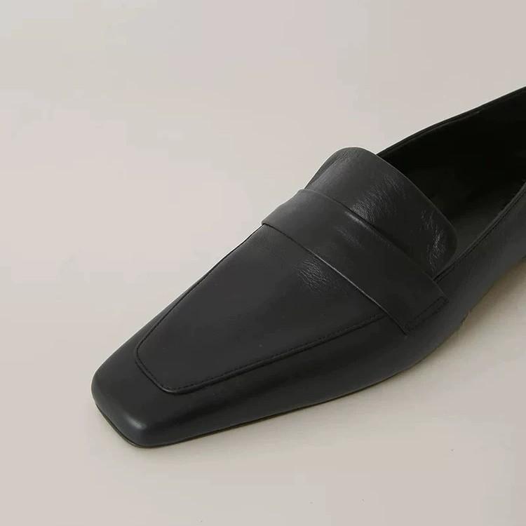 Cowhide version~ retro simple style square head flat-bottomed commuter shoes single shoes women's 2025 versatile small leather shoes loafers