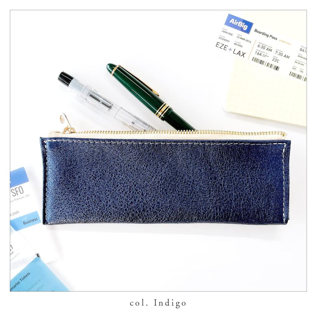 Genuine leather pen pencil pen writing pencil Italian pen chrome indigo case, glitter, case, leather, holder, compact, slim, stationery, implements,