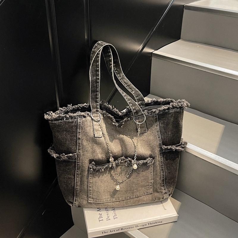 Gradient Large-Capacity Denim Tote Bag - Versatile Commuter Shoulder Bag