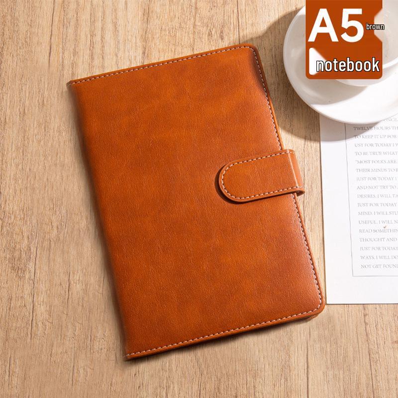 In-Stock A5 Leather Business Notebook with Magnetic Clasp – High-End Office Meeting Record Book, Customizable коричневый