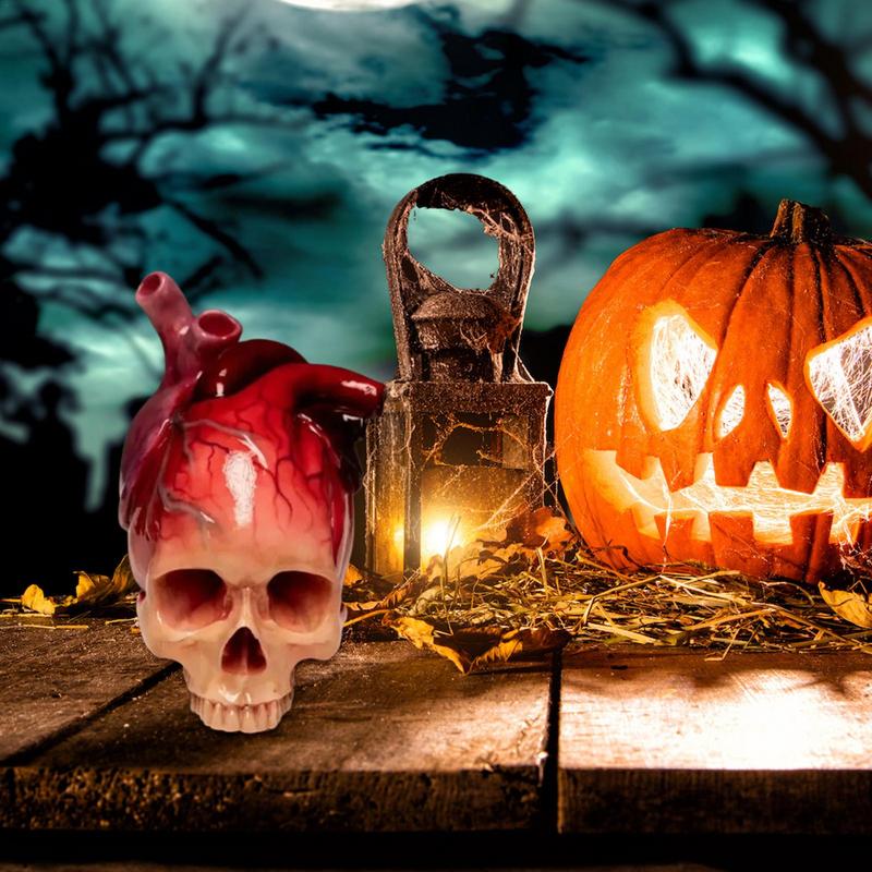 Resin Heart Skull Desk Ornament Creative Realistic Human Heart Skull Statue Scary Wear-resistant Figurine For Party Home Decor