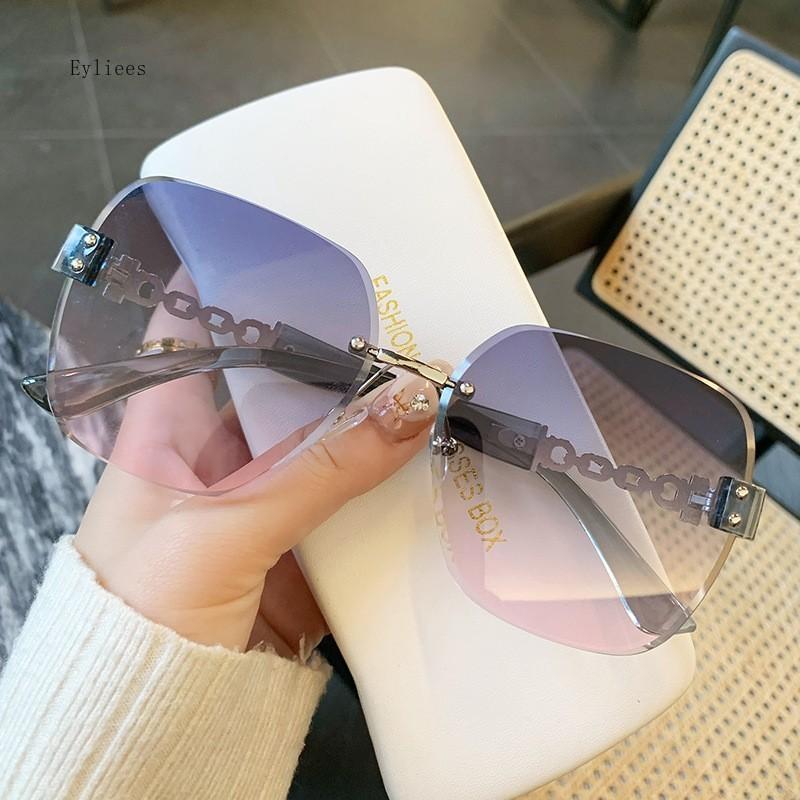 

Gradient Tea Trendy Women Sunglasses Oversize Rimless Retro Shades for Decor Luxury Brand Design Driving Sun Glasses gafas