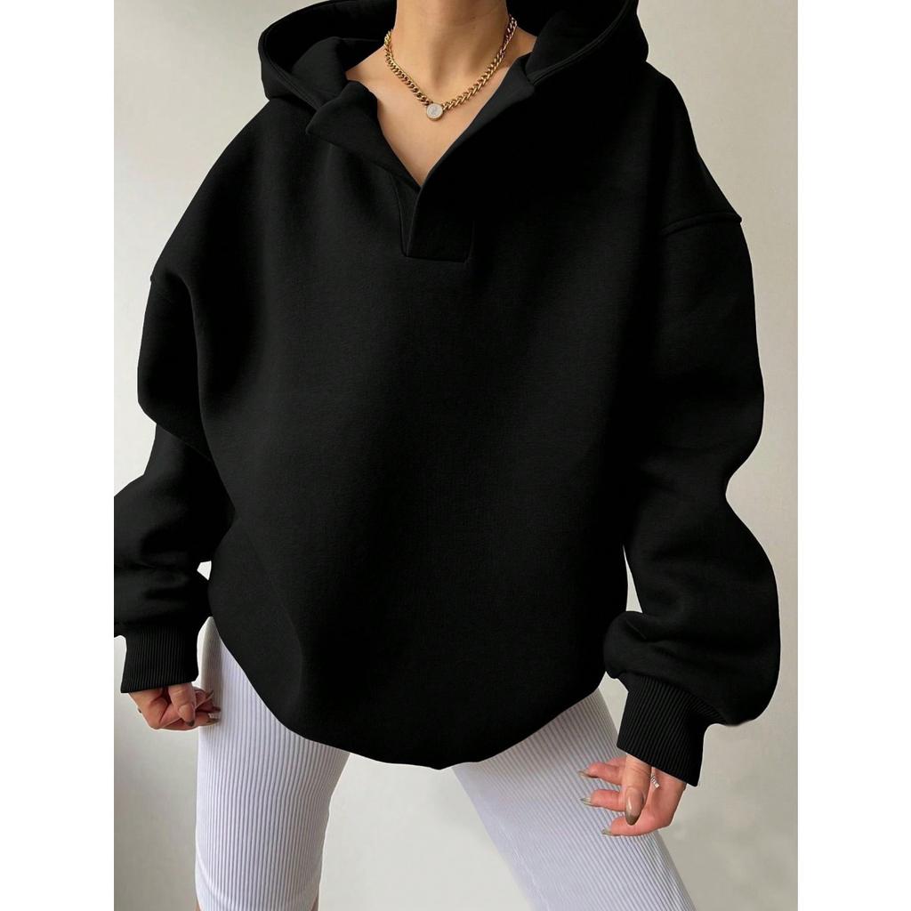 Autumn and Winter Women's Sportswear Solid Color Long Sleeved Hooded Solid Color Loose Sweatshirt