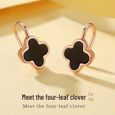 S925 Four-Leaf Clover Silver Ear Clips for Non-Pierced Ears – Minimalist French Summer Style, High-End Gift for Her