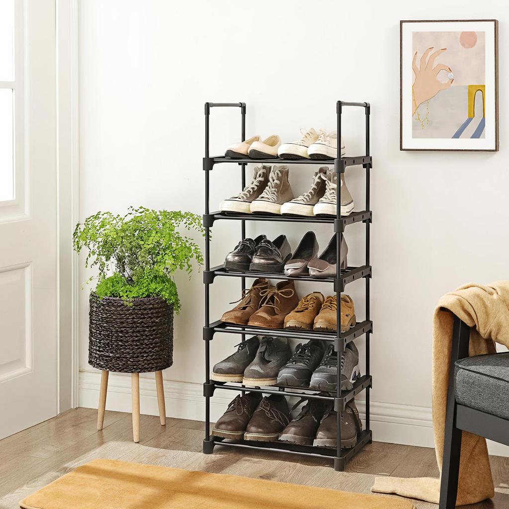 SONGMICS 6-Tier Shoe Rack, Iron Shoe Storage Organiser, Customisable Design, Space-Saving and Versatile Shelf