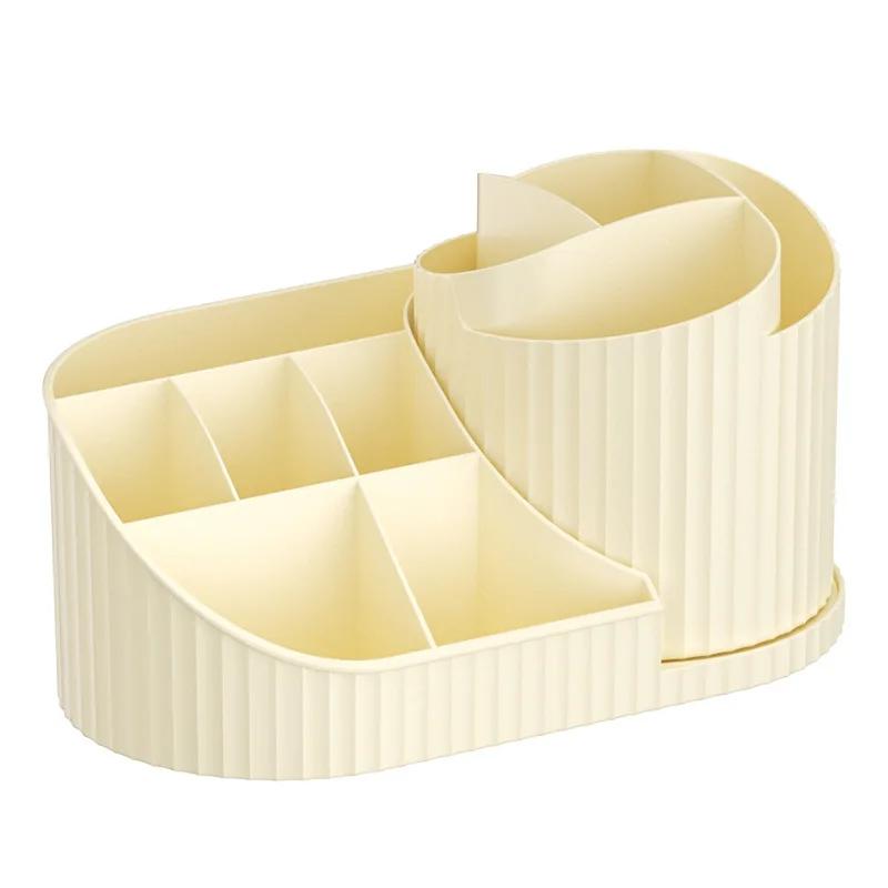 Rotating Makeup Brush Organizer Multifunctional Cosmetic Storage for Lipstick Eyeshadow Brushes Luxury Plastic Cream White Pink