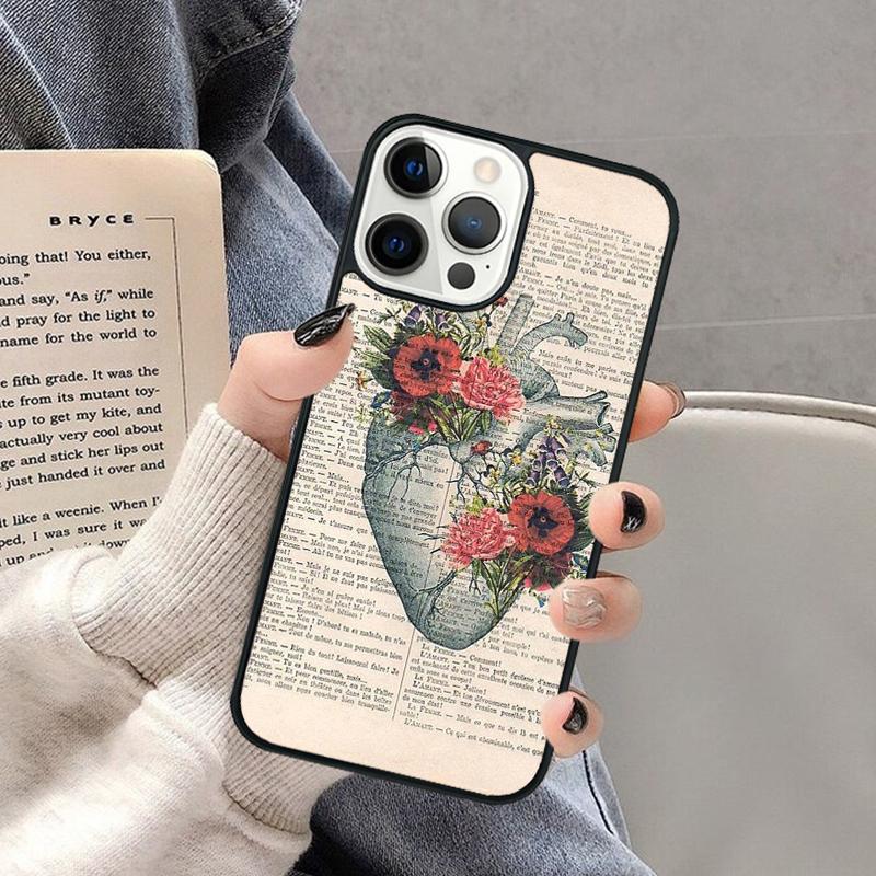 Vintage Anatomy Heart Brain Nurse Phone Case for iPhone 17 Air 16 16e 15 Plus for Apple 13 11 12 14 Pro Max Cover coque