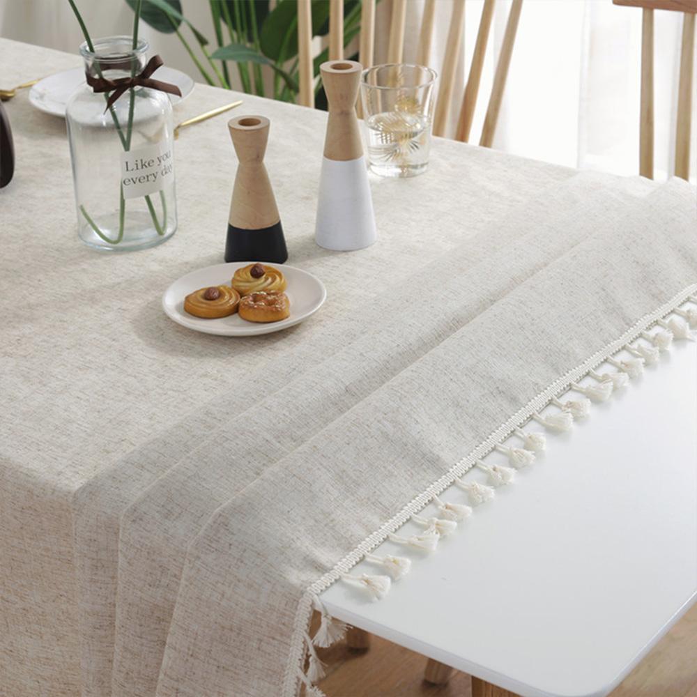 Table Cloth Rectangular Elegant Tablecloths Tassel Nordic Simple Plain Linen Bamboo Hemp Table Cover Wedding For Dining Table