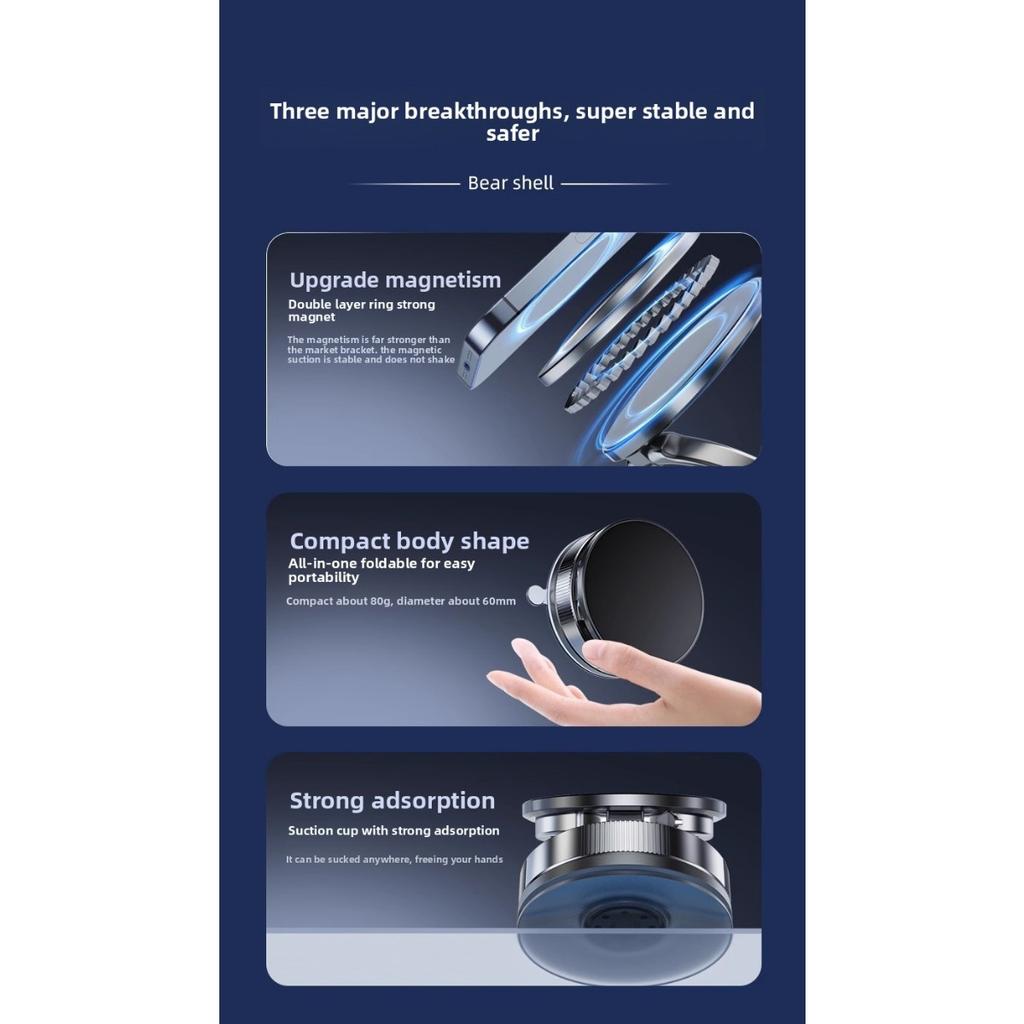 Magnetisk telefonholder for vakuum, Sammenleggbar og justerbar magnetisk telefonholder med enhåndsbetjening, 360° rotasjon Egnet for biler