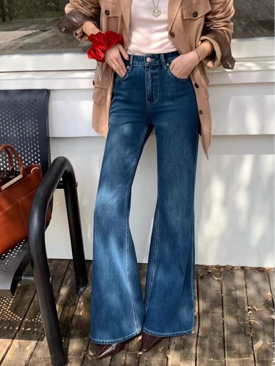 

2025 High-End Four-Way Stretch Smooth Embroidered Flare Pants for Women Extra Large темно-синий