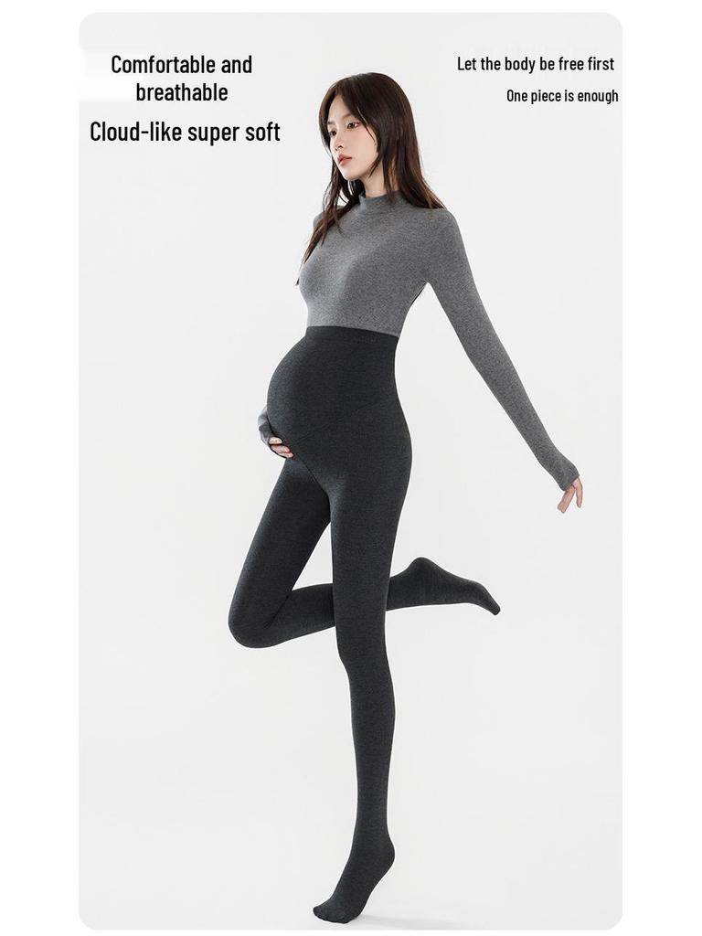2025 New Plus Size Fleece Lined Maternity Tights - Comfortable Abdomen Support for Autumn/Winter
