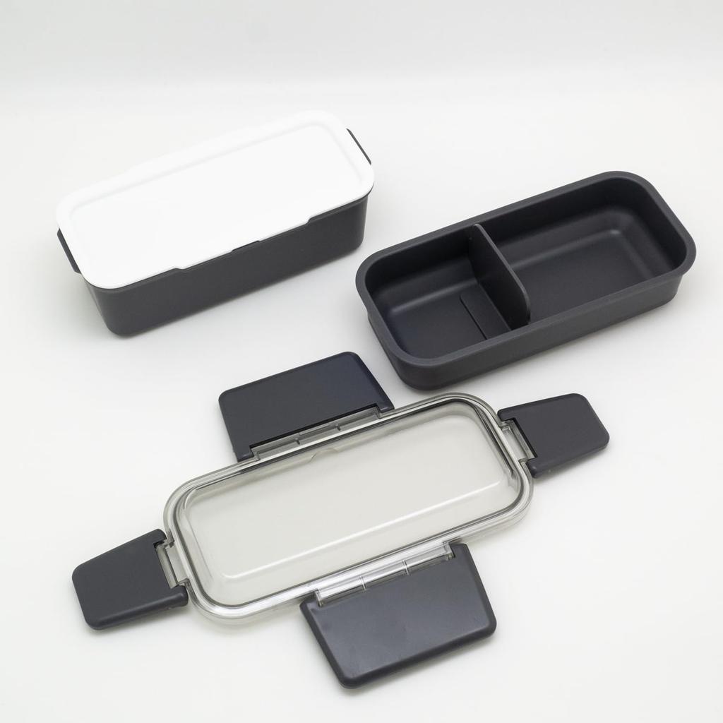 OSK Bento Box Lunch Box with Calm Charcoal Color Made In Dishwasher and Microwave Safe PCW-700S, Two-Tier Dividers, 700ml, (CMC No.3), Japan,
