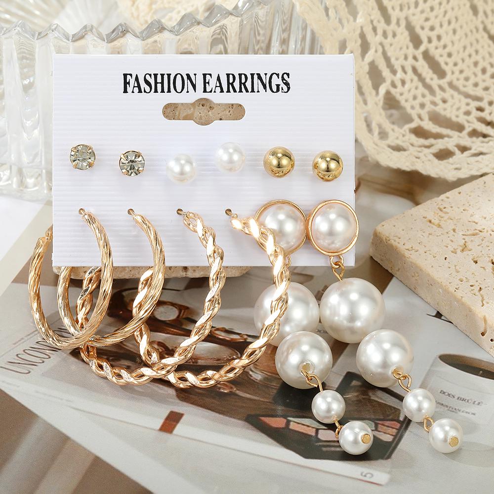 Fashion Hoop Earrings Set for Women Elegant Geometric Round Zircon Stud Earrings Trendy Jewelry