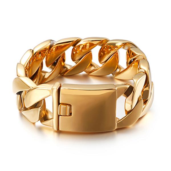Pulseira de Corrente Curb Cubana Cor Ouro Prata Pesada 26MM Homens Mulheres Hiphop Arco-íris Aço Inoxidável Biker Moto Pulseira Joia