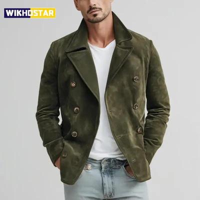 2026 Spring Autumn Fashion Vintage Jackets Men Solid Casual Turn Down Collar Retro Outwear Coats Male Daily Loose Blazer Jacket