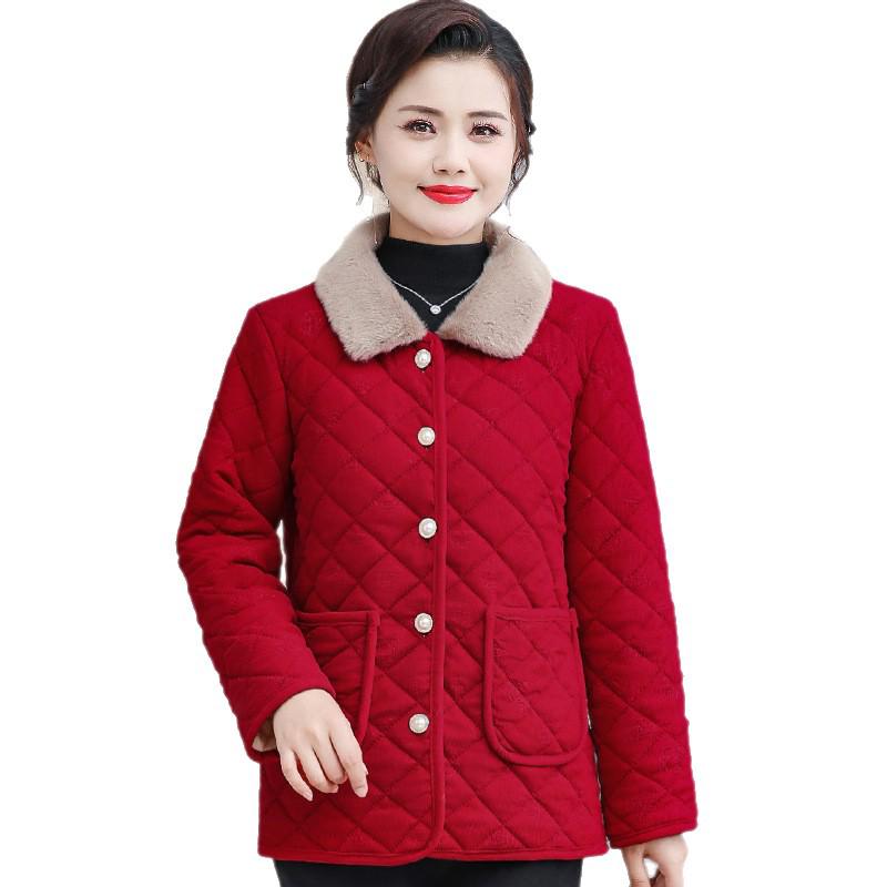 New Plus Velvet Warm Fashionable Short Jacket for Middle-Aged and Elderly Women - Stylish Autumn/Winter Cotton Coat