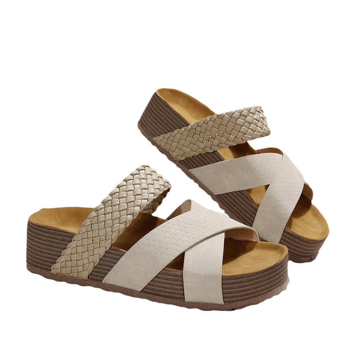 

Женская обувь большого размера, пляжные женские тапочки с толстой подошвой, повседневные женские туфли с косым каблуком 35