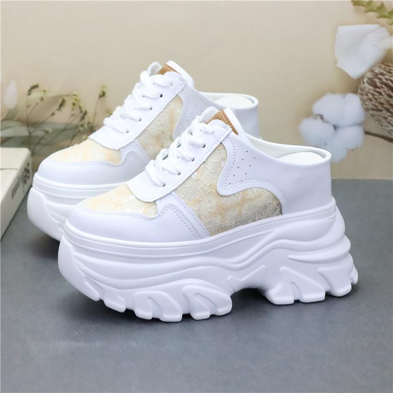 Fashion 10CM 12CM Platform Wedge Women Shoes Mules Genuine Leather Hidden Heel Women Summer Shoes Slides Sandals Slippers Spring Autumn