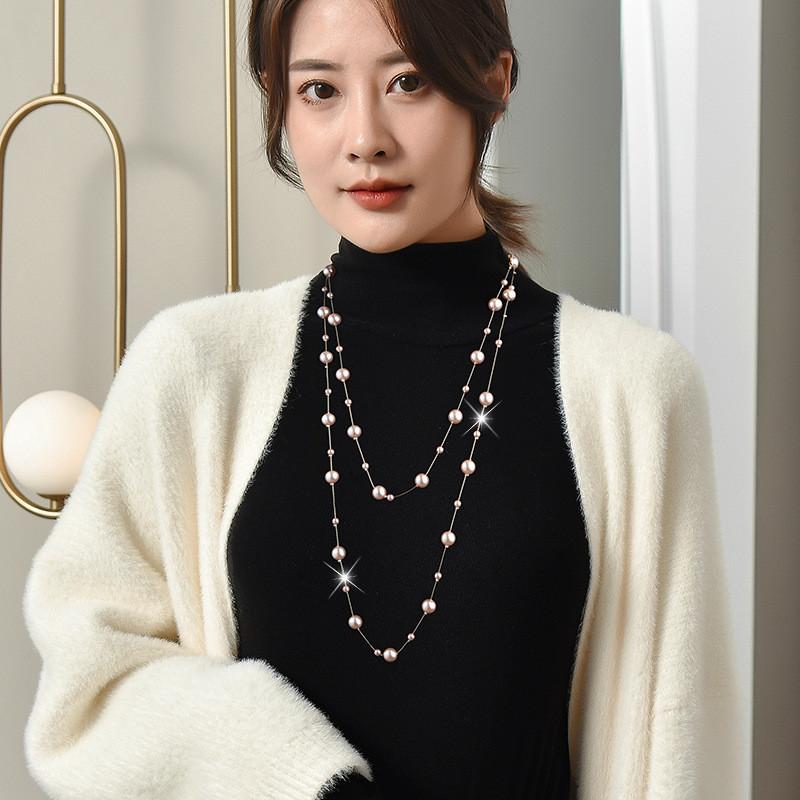 Long Pearl Fashion Necklace For Women With Wave Design For Winter Fashion Accessories